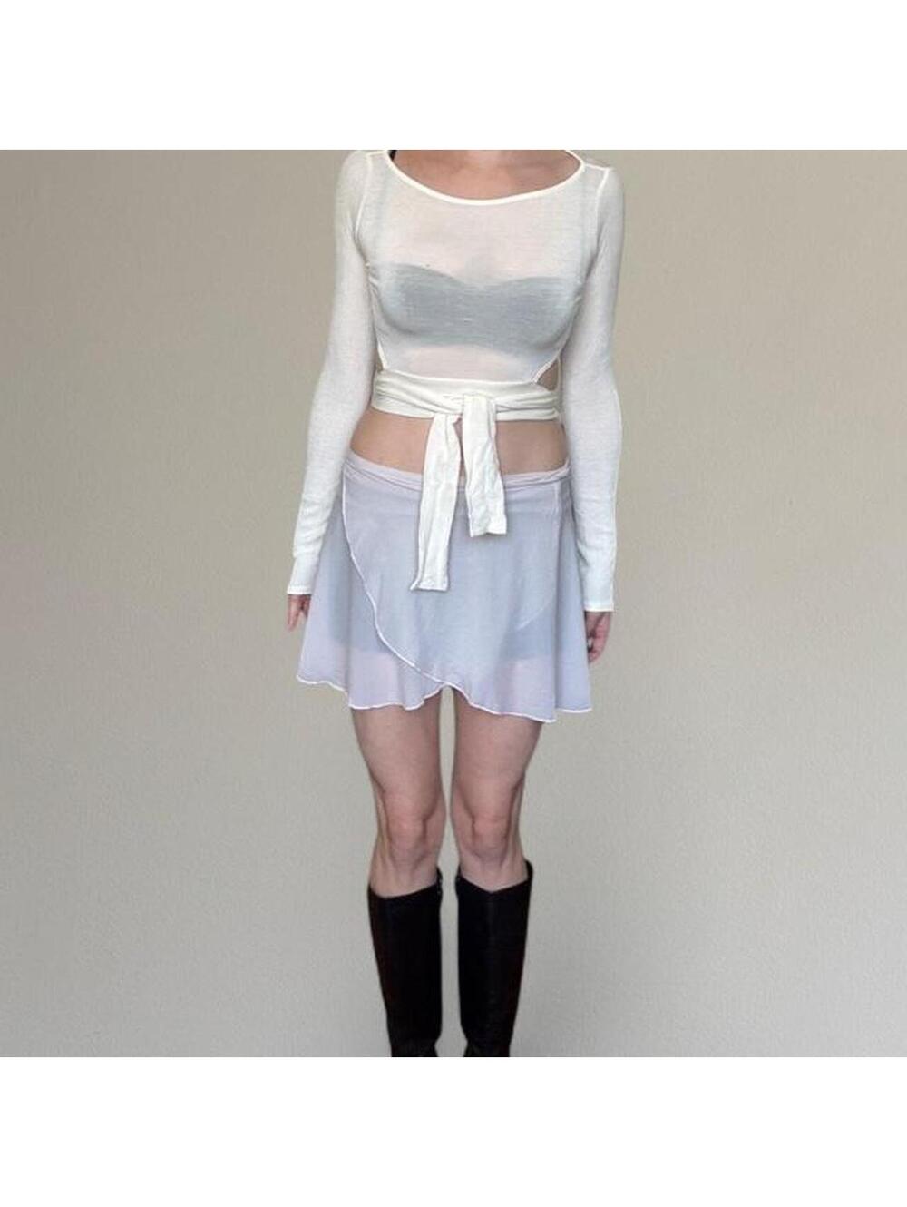 Sheer wrap mini skirt from Los Angeles Apparel.